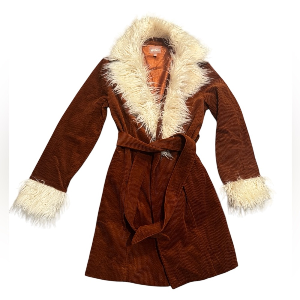 Show Me Your Mumu Penny Lane Corduroy Coat Jacket Small Faux Fur Trim